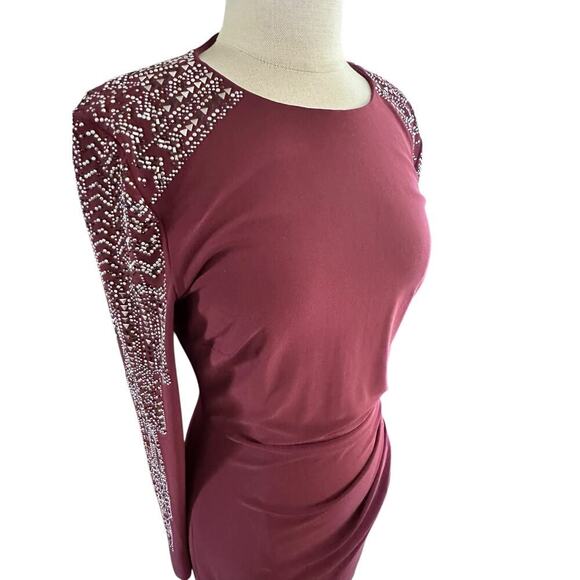 Cache Women's Burgundy Sequin Bead Embellished Bodycon Evening Dress Size 10 - Picture 2 of 9
